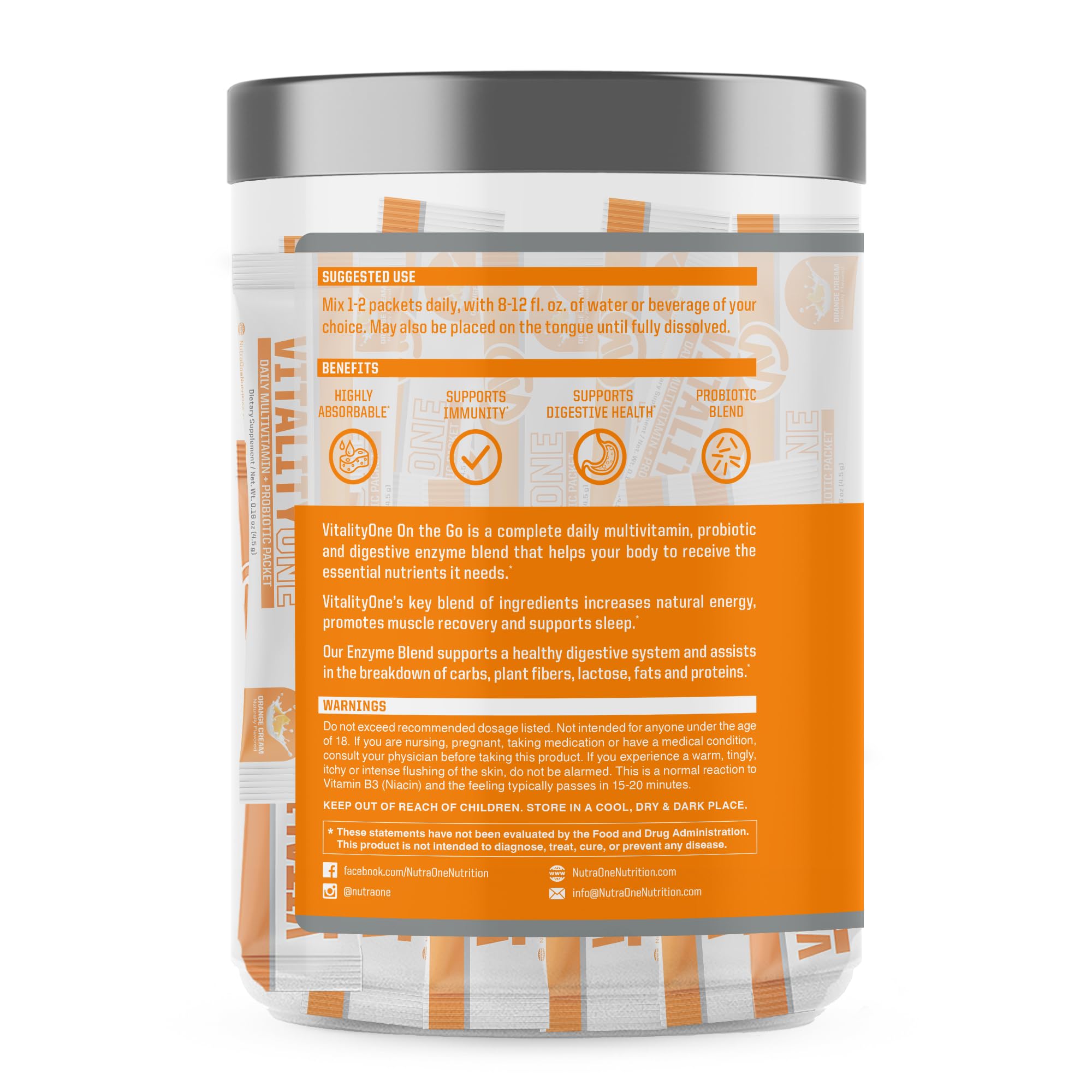 NutraOne VitalityOne probiotic blend label highlighting 5B CFUs.
