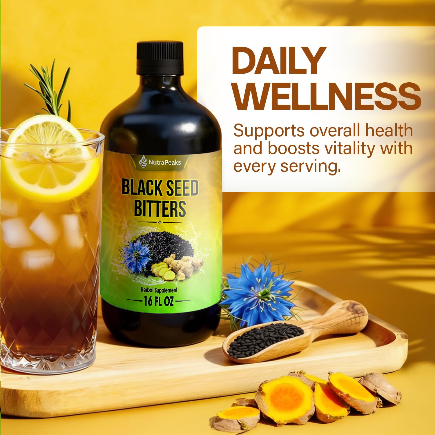 NutraPeaks elderberry and probiotics visible in the liquid for digestive balance