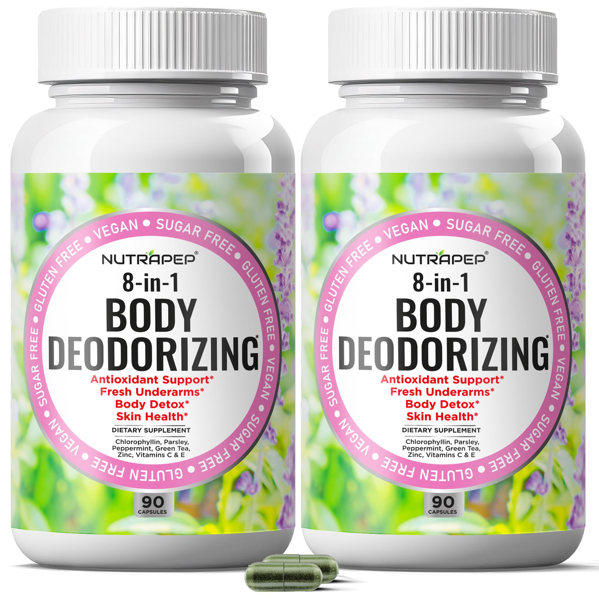 NutraPep body deodorizing supplement bottle for internal freshness.