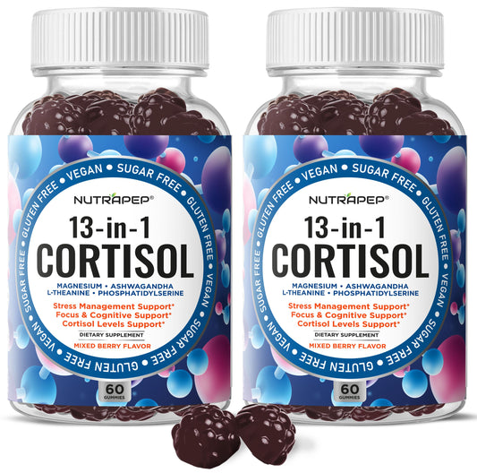 NutraPep Cortisol Gummies bottle front for daily balance and berry flavor.