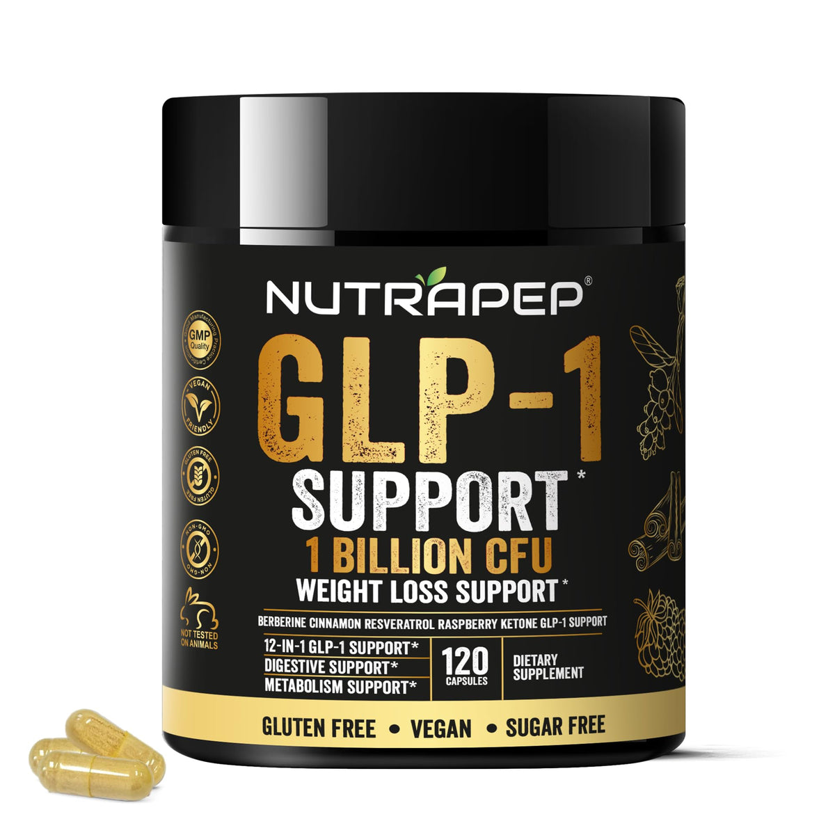 NutraPep GLP-1 Support bottle front showing clean label for daily use.
