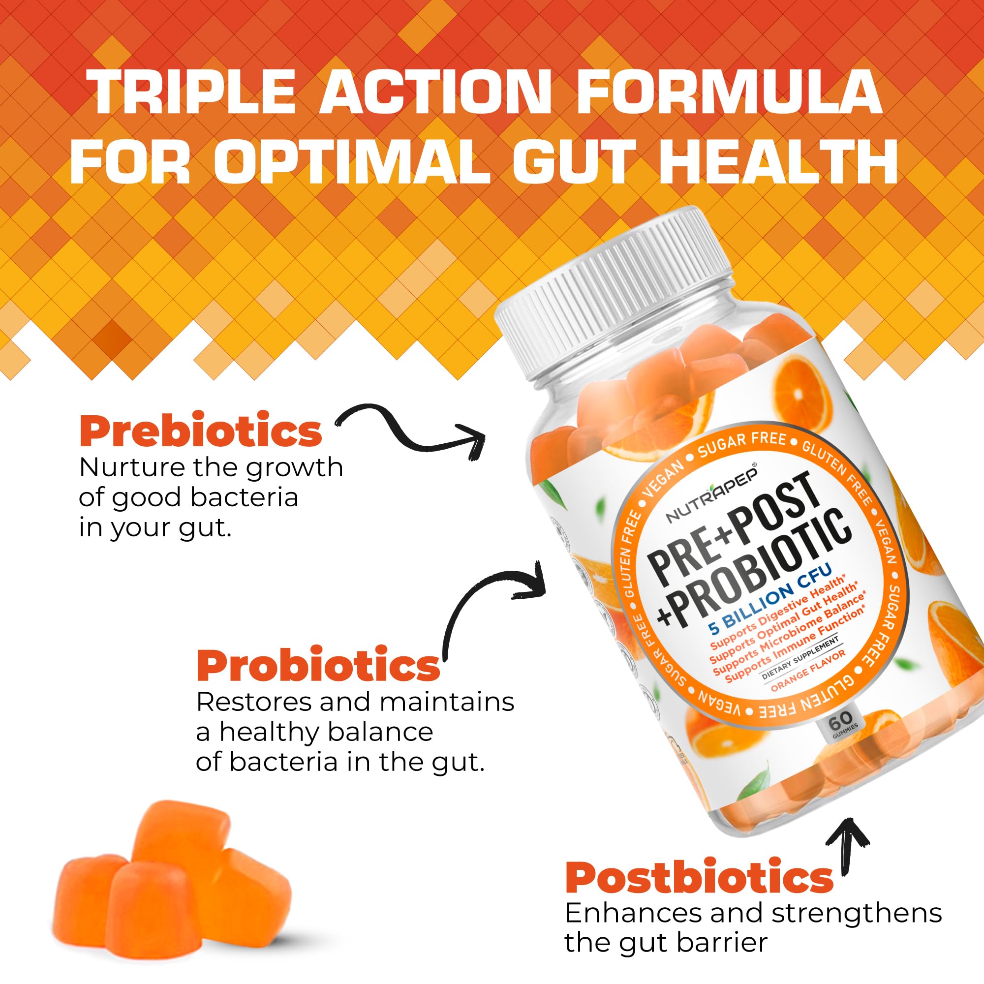 NutraPep gummy texture close-up highlighting chewy texture for easy daily use