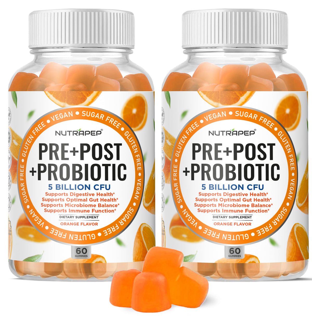 NutraPep prebiotic probiotic postbiotic gummies bottle for gut balance