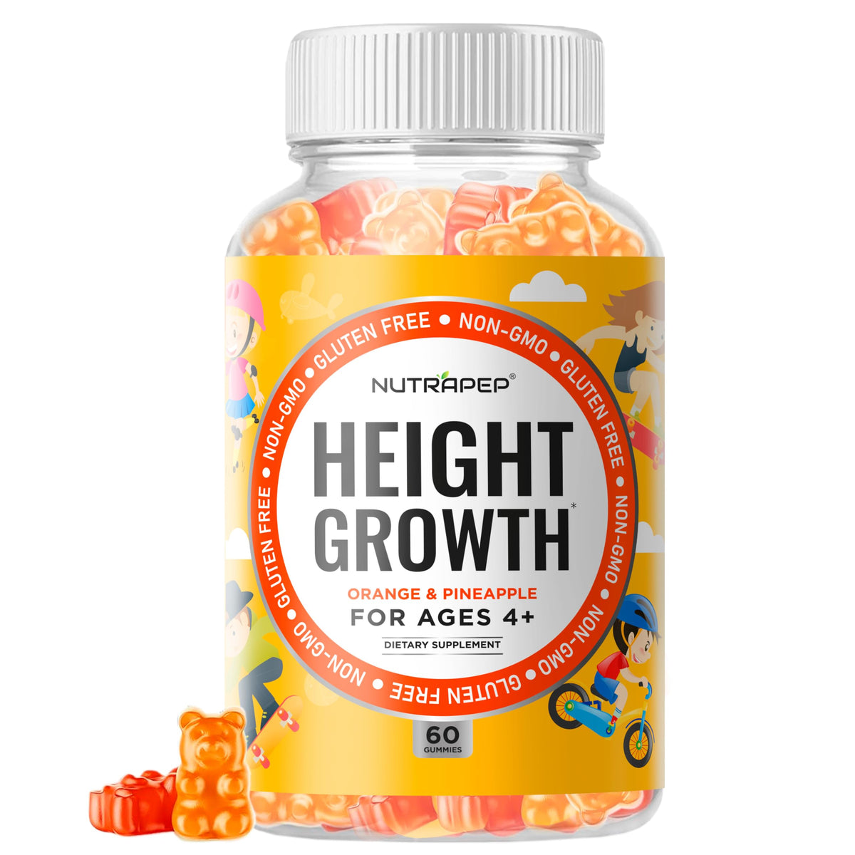 NutraPep Teens Height Growth Gummies bottle for daily citrus-flavored nutrition