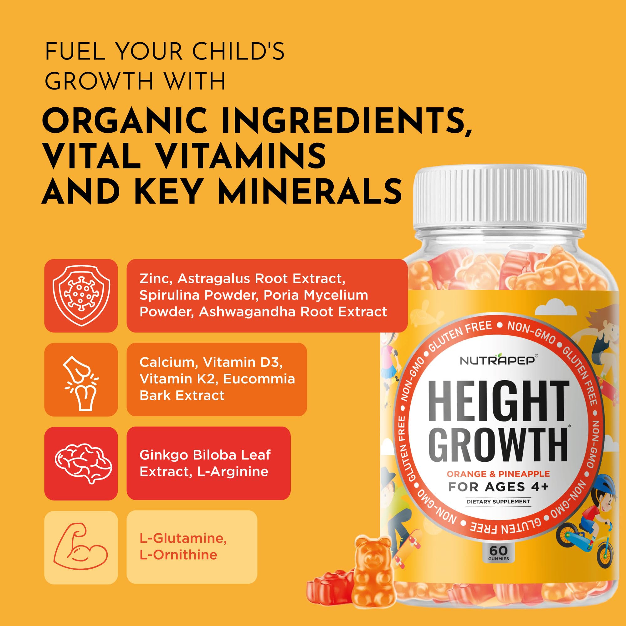 NutraPep gummies in hand as a kid enjoys a chewable growth snack