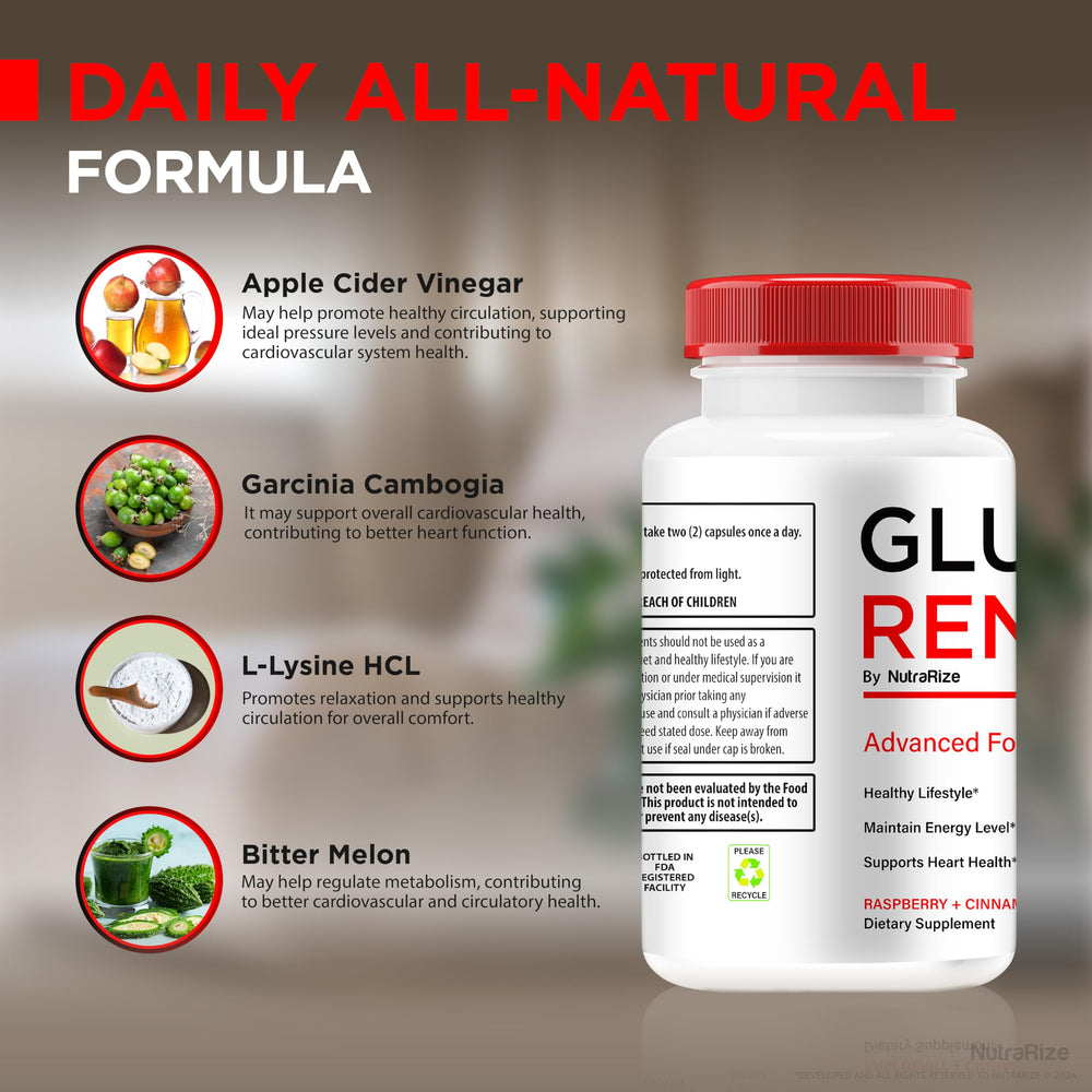 NutraRize Gluco Renu label detail communicates ingredient transparency and balance.