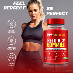 NutraRize Keto Burner ACV gummies bottle showcases apple cider vinegar blend.