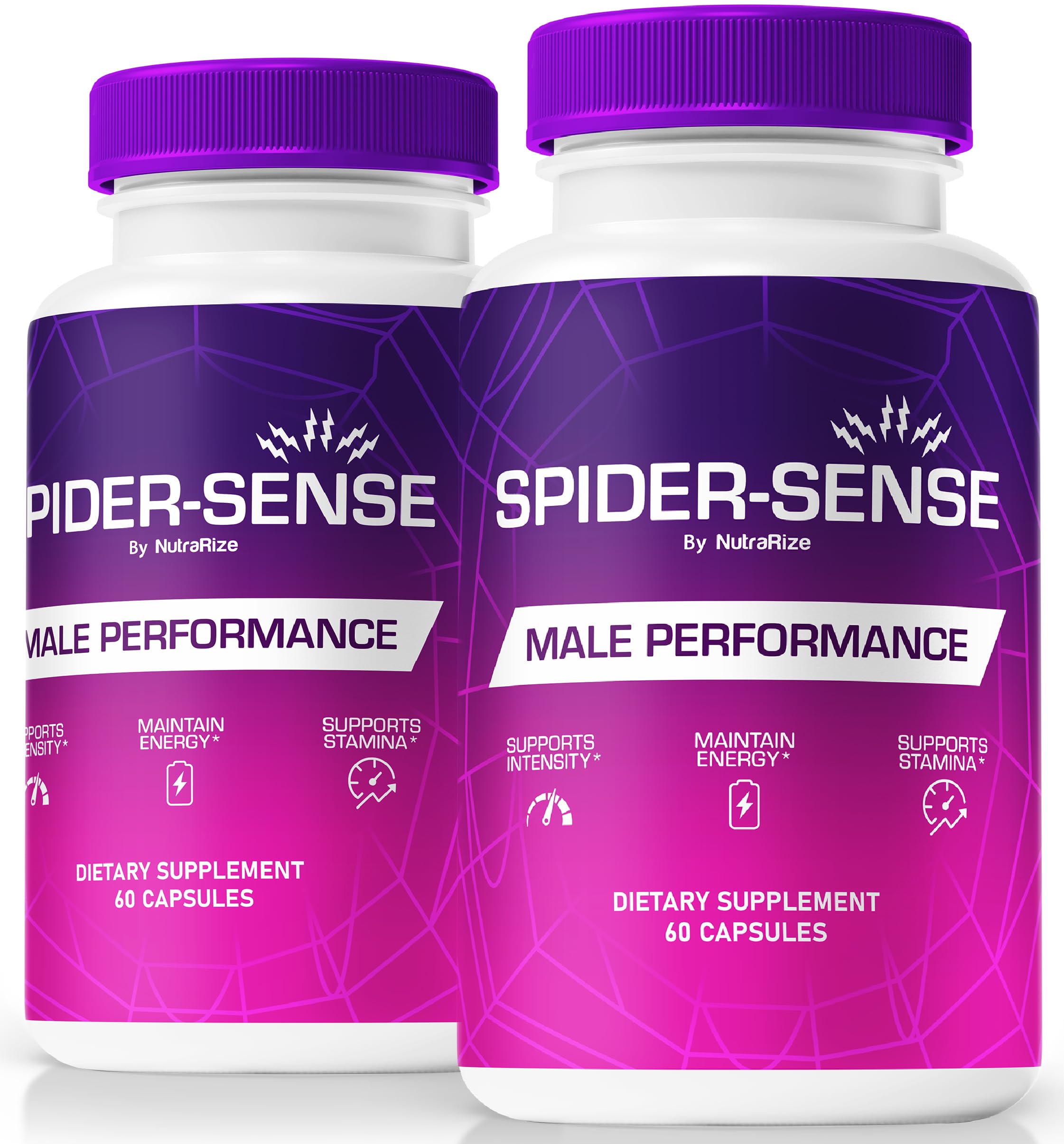NutraRize Spider-Sense bottle 2-pack shown, highlighting the premium energy formula.