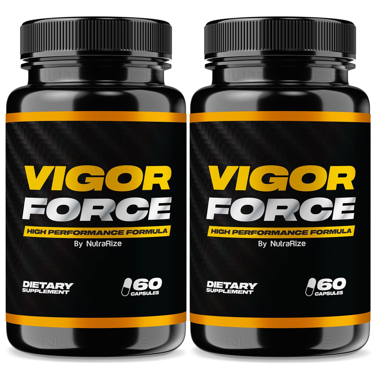NutraRize Vigor Force bottle label shows all natural wellness focus for men.