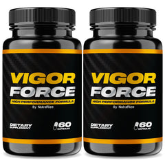 NutraRize Vigor Force bottle label shows all natural wellness focus for men.