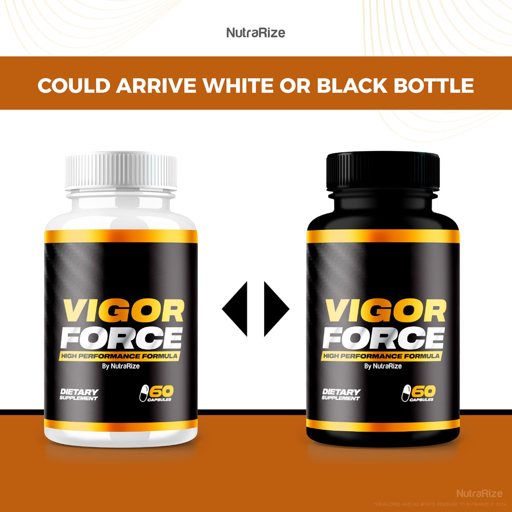 NutraRize Vigor Force pills container close-up shows high-performance formula