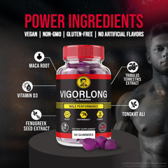 NutraRize VigorLong gummies being poured for easy daily use