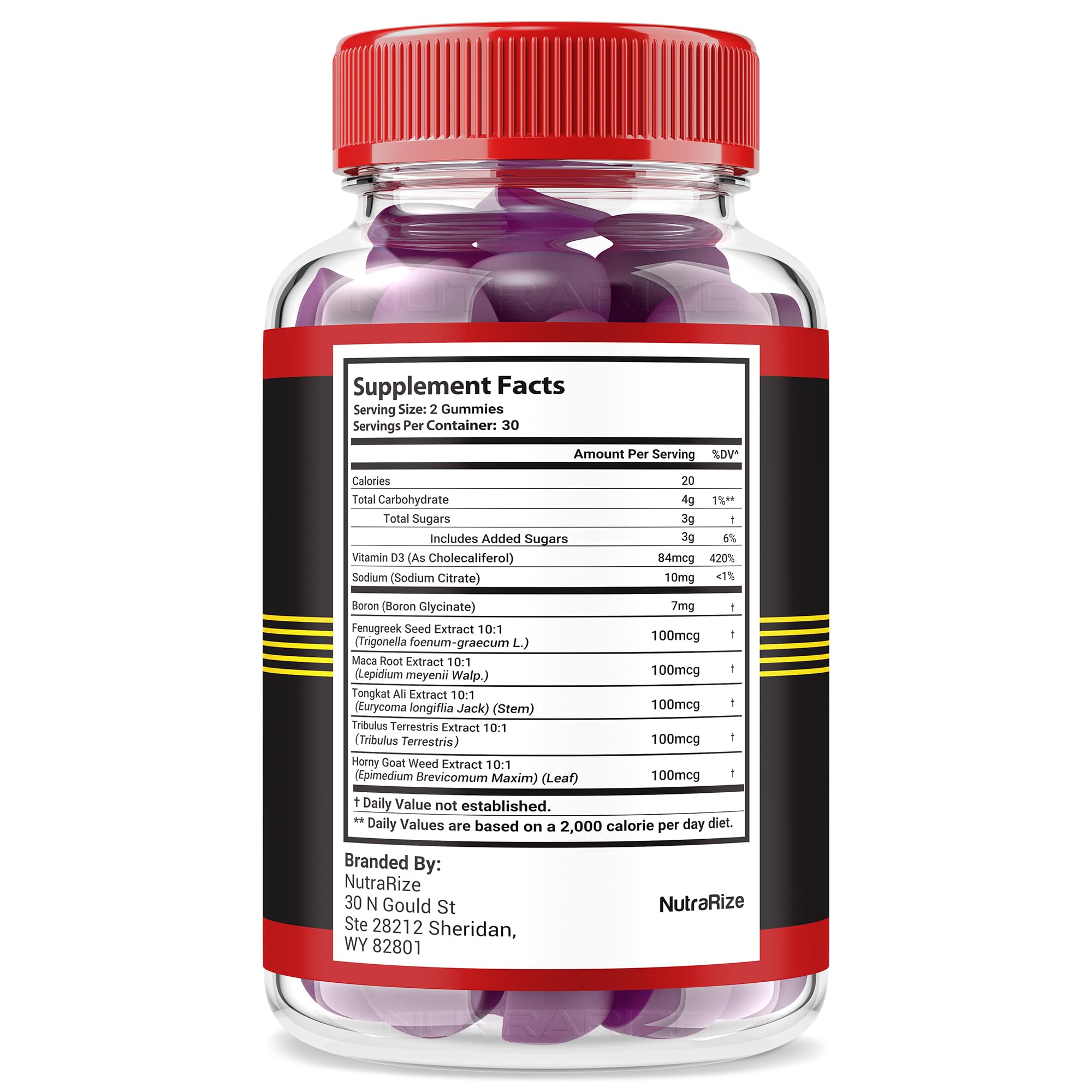 NutraRize VigorLong gummies bottle back with label details