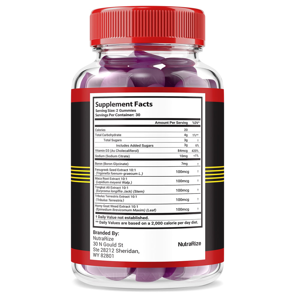 NutraRize VigorLong gummies bottle back with label details