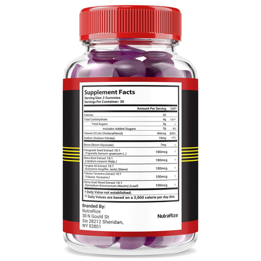 NutraRize VigorLong gummies bottle back with label details