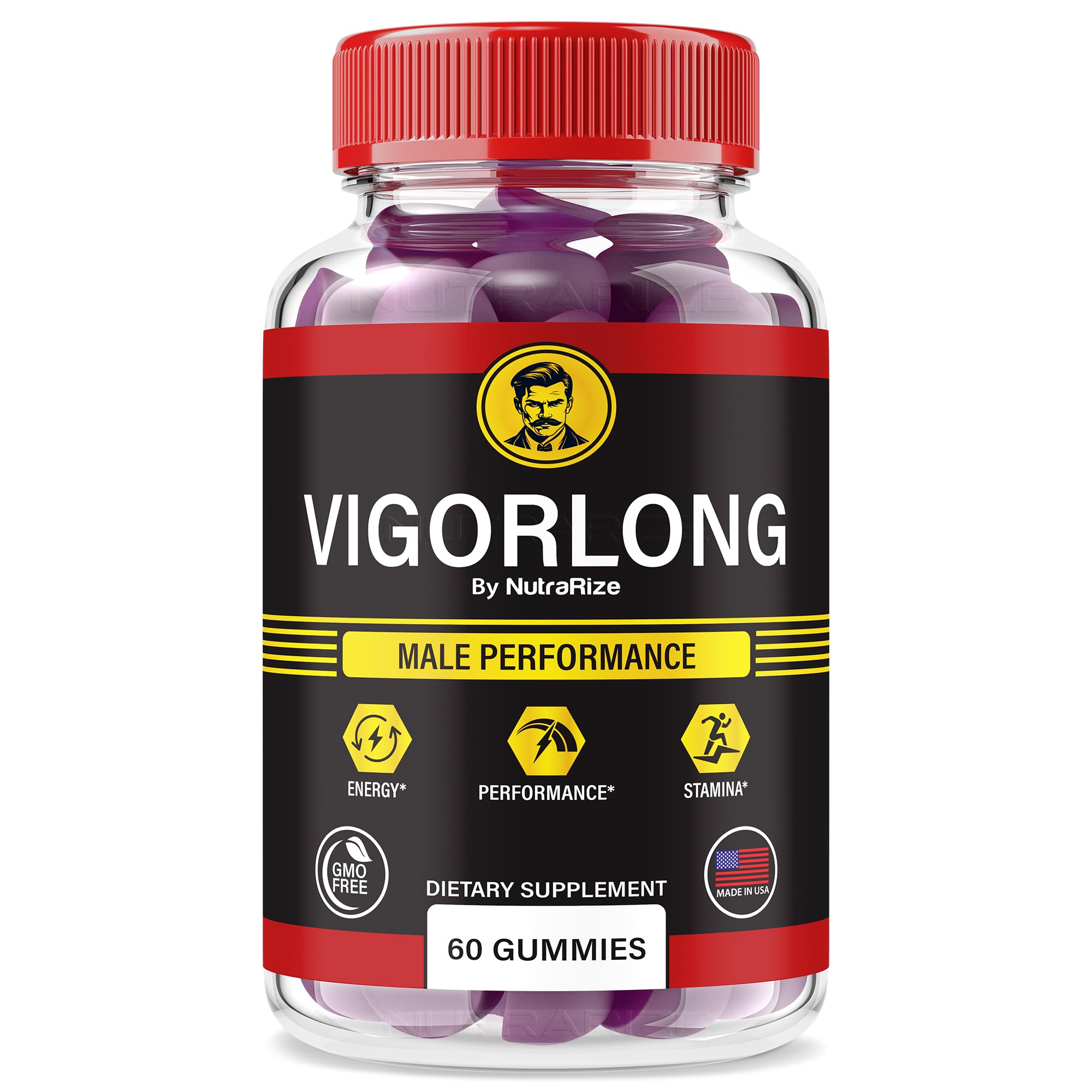 NutraRize VigorLong gummies bottle front showing daily energy support
