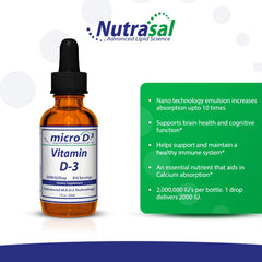 Nutrasal Micro D3 Drops dropper application demonstrates precise, mess-free dosing.