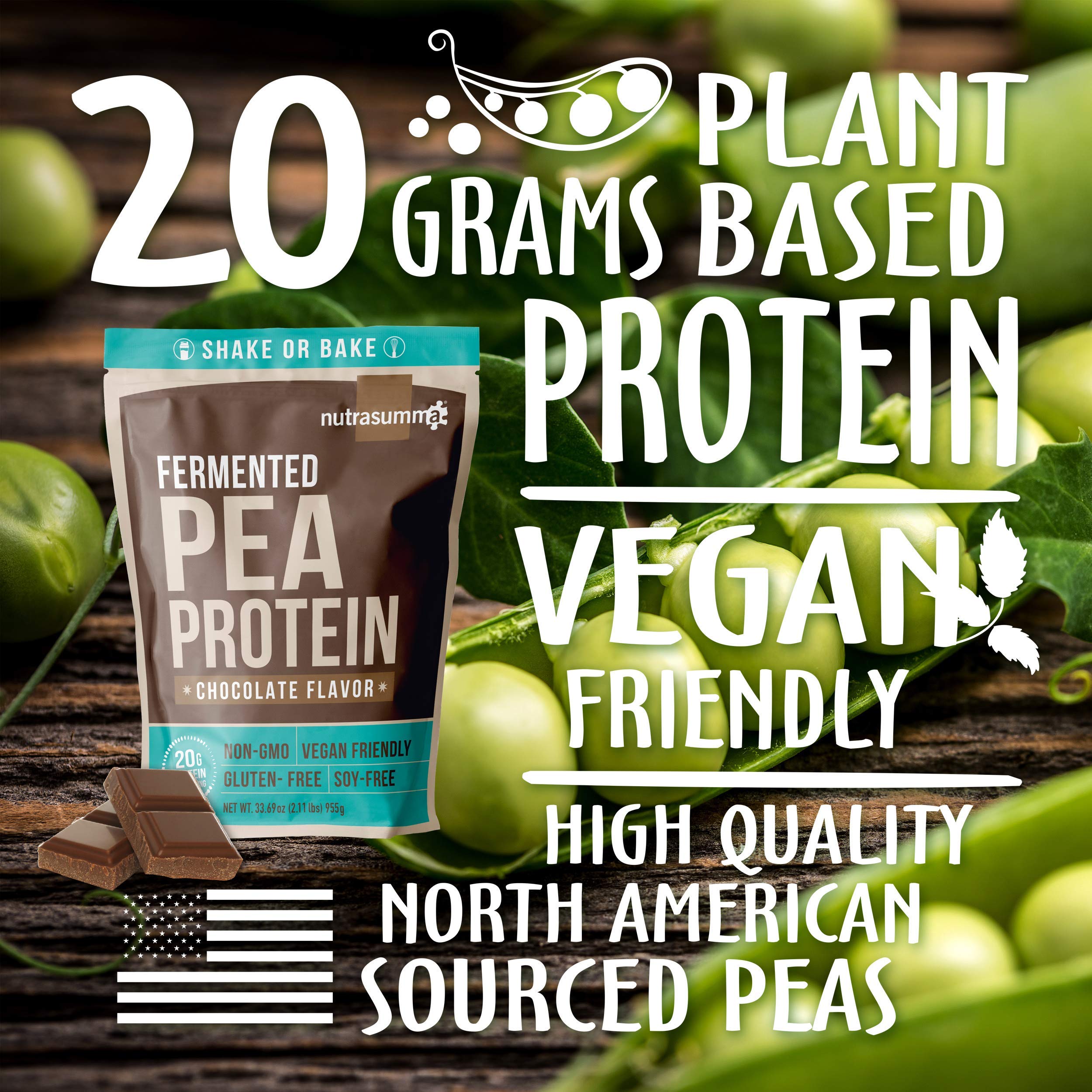 Nutrasumma pea protein 20g serving panel with complete amino acids