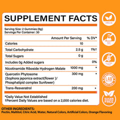 NUTRATASTE NAD⁺ Gummies showing orange flavor and vegan ingredients.