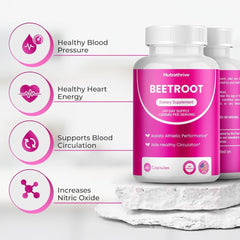 Nutrathrive 1300mg beetroot powder label close-up for daily endurance.
