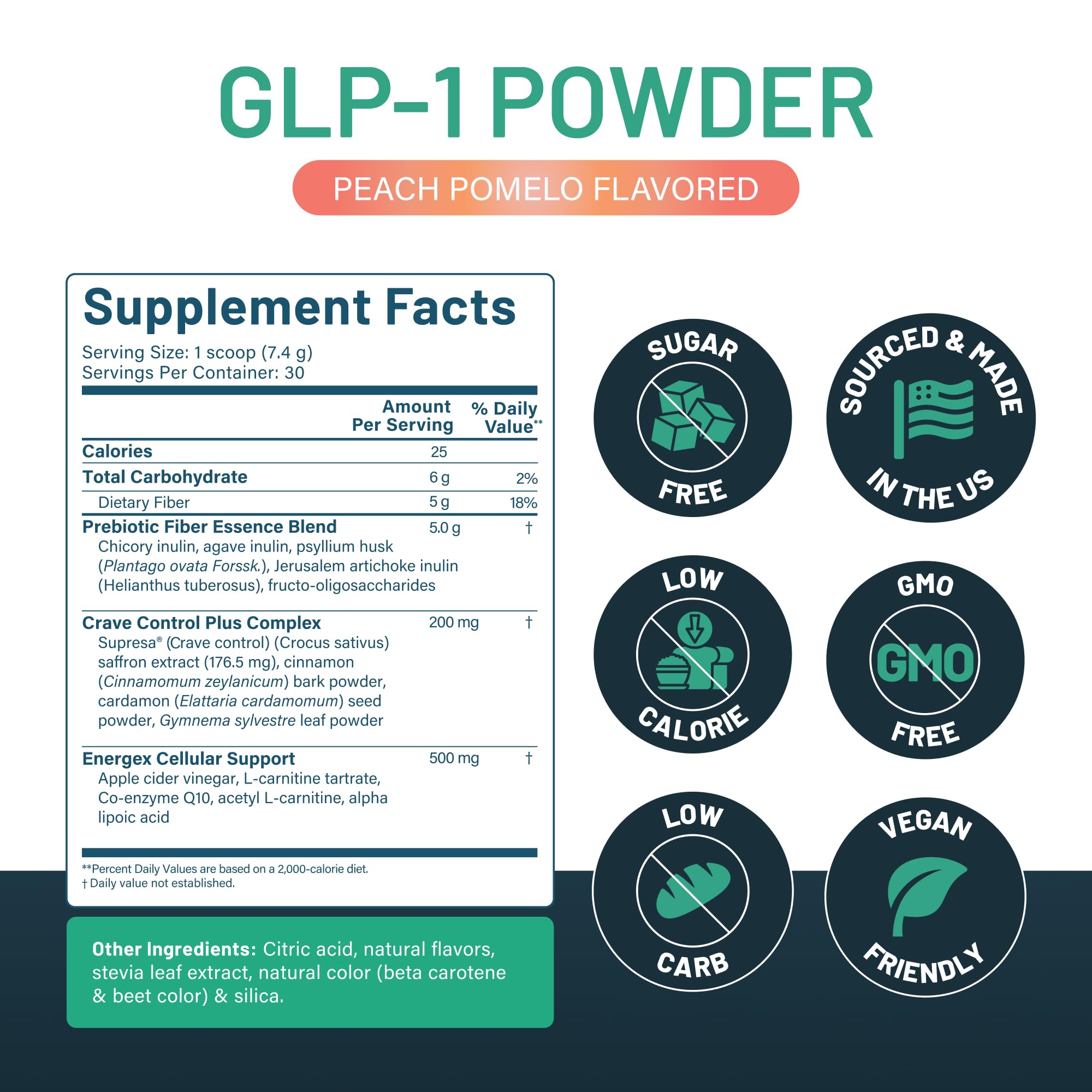 A glass of peach pomelo GLP-1 Booster mixed for a refreshing drink.