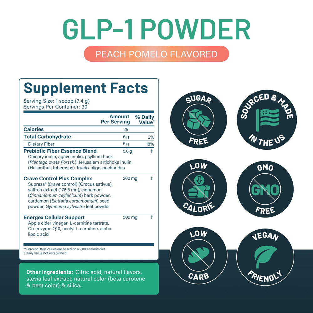 A glass of peach pomelo GLP-1 Booster mixed for a refreshing drink.