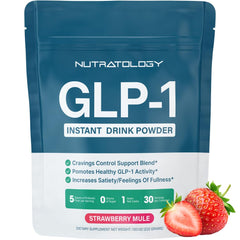 Nutratology GLP-1 Booster bottle showing crave control benefits