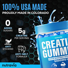 Nutravia Creatine Gummies label shows 5g per serving.