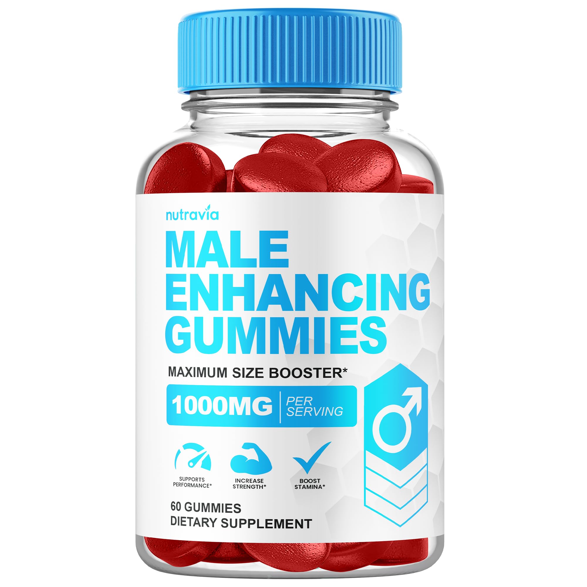 Nutravia Male Enhancing Gummies bottle with 60 gummies for daily vitality
