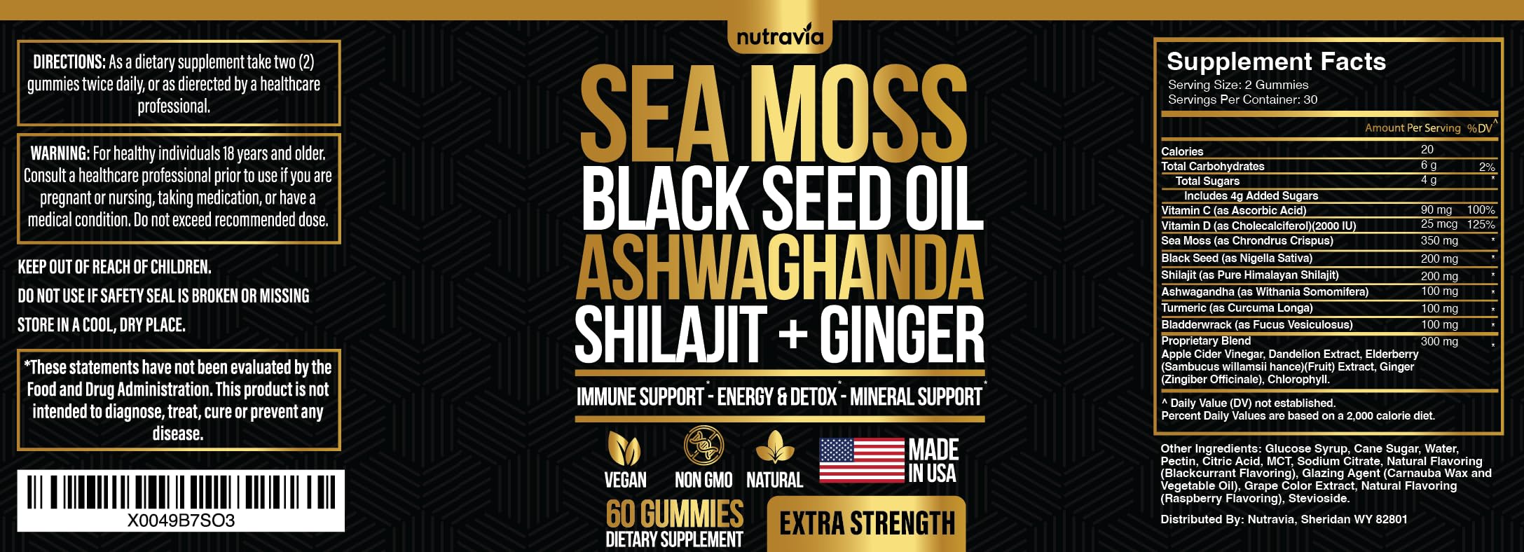 Nutravia Sea Moss Gummies 13-in-1 formula highlights the multi-ingredient blend
