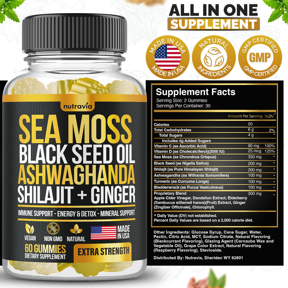 Nutravia Sea Moss Gummies USA-made facility label underlines quality control