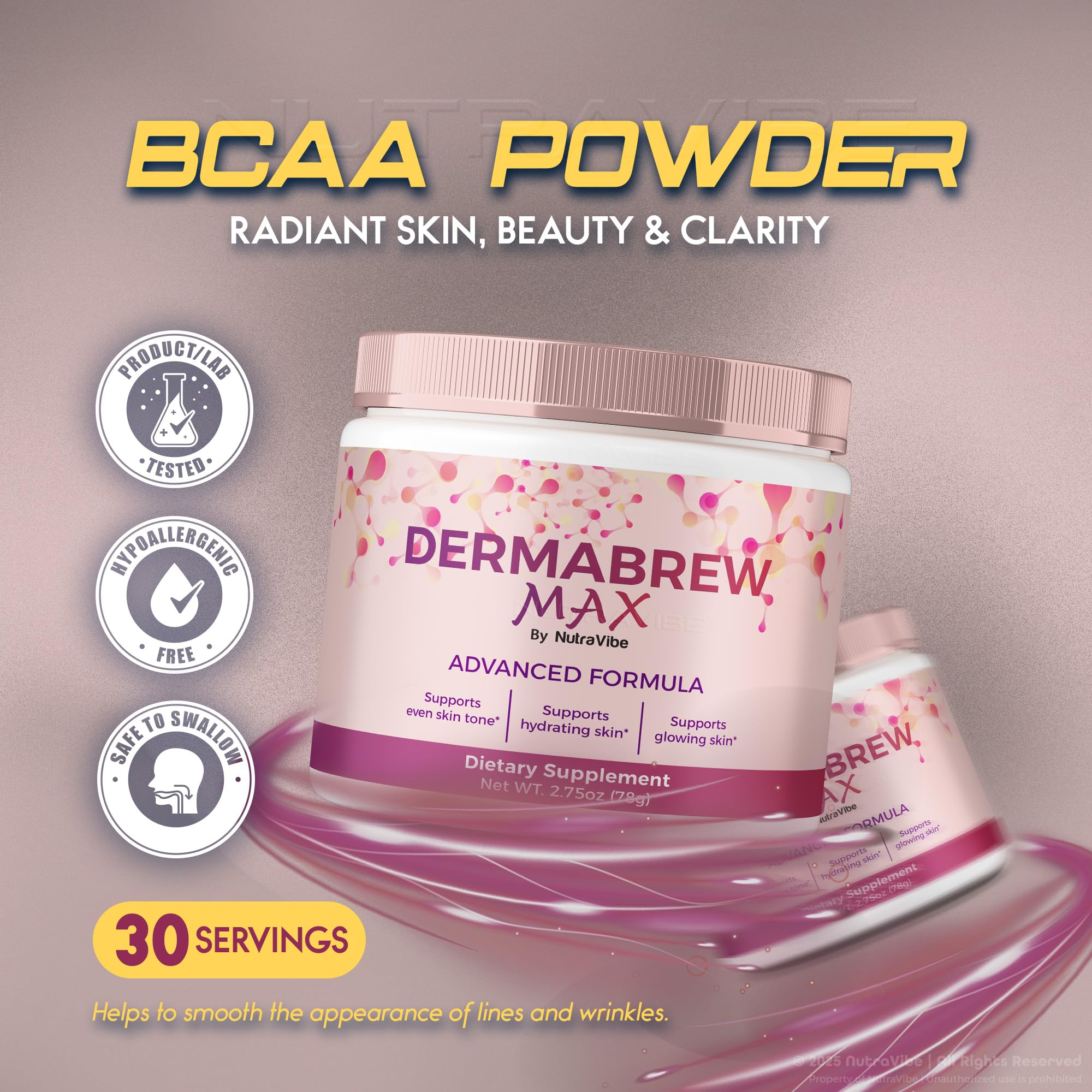 NutraVibe DermaBrew Max glass serving with a refreshing finish.