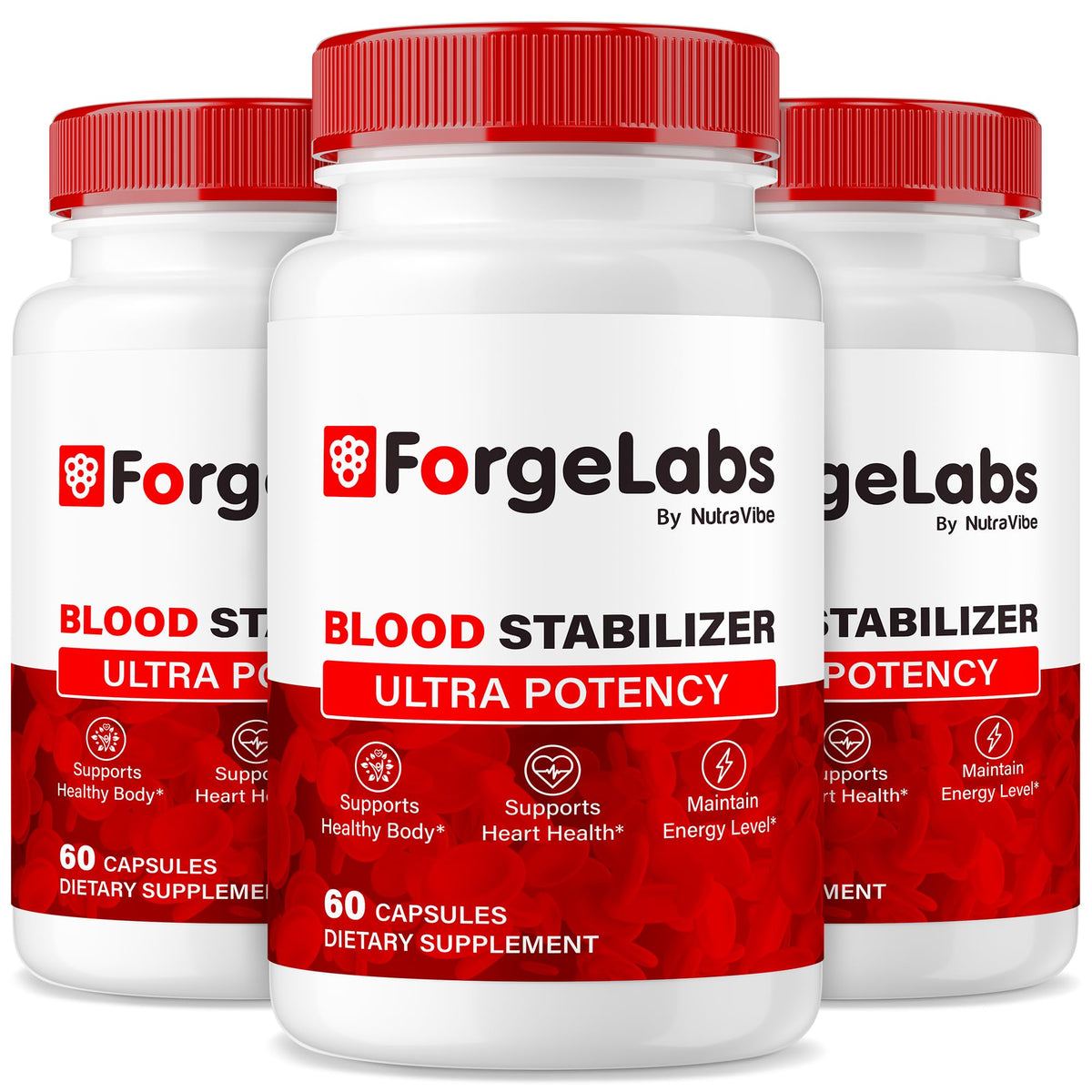 NutraVibe ForgeLabs Blood Stabilizer bottle with label for daily balance and steady energy.