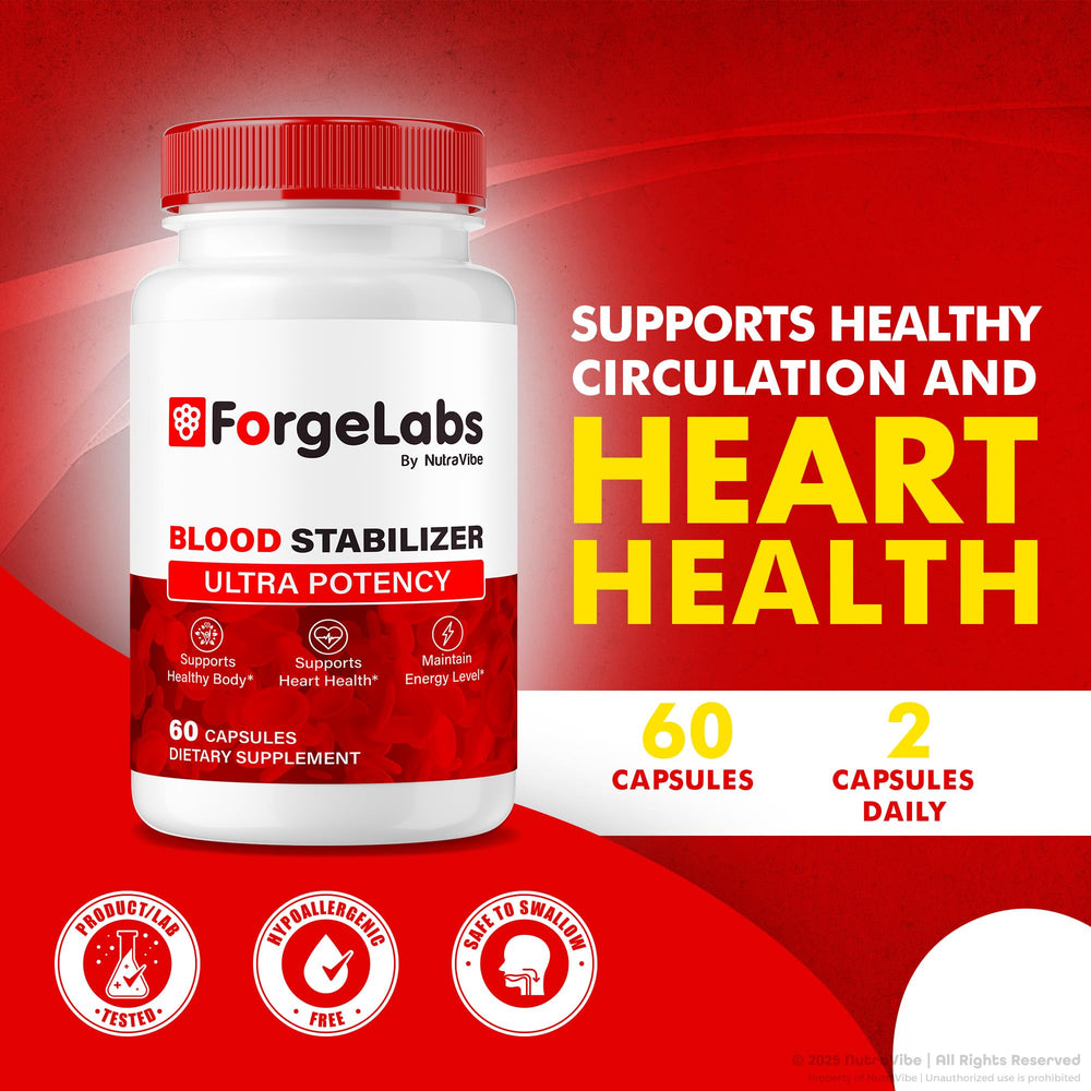 NutraVibe ForgeLabs Blood Stabilizer pour image showing convenient daily dosing routine.