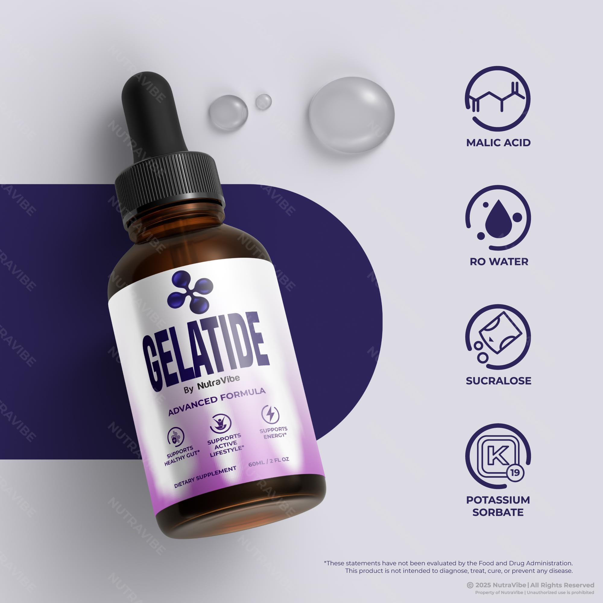 NutraVibe Gelatide Drops clear label details and ingredients