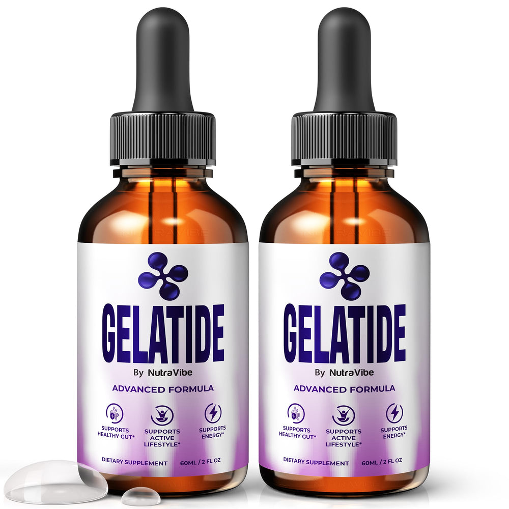 NutraVibe Gelatide Liquid Drops bottle shown for daily balance use