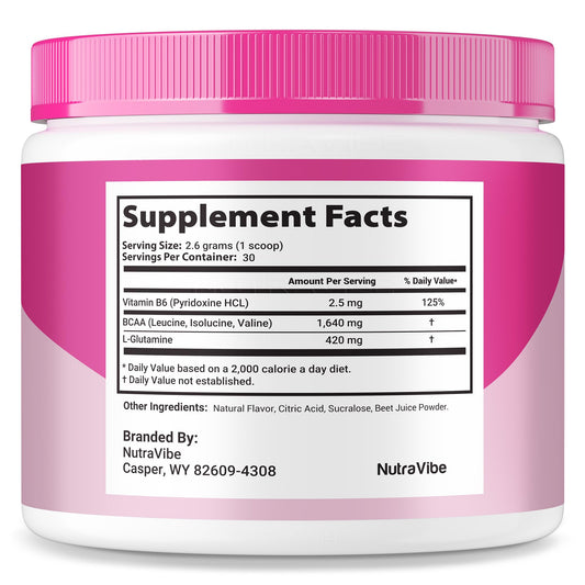 NutraVibe Gelatin Burn Powder bottle displays natural ingredients