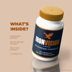 NutraVibe Iron Vision capsules in hand illustrating portability and ease of daily use.