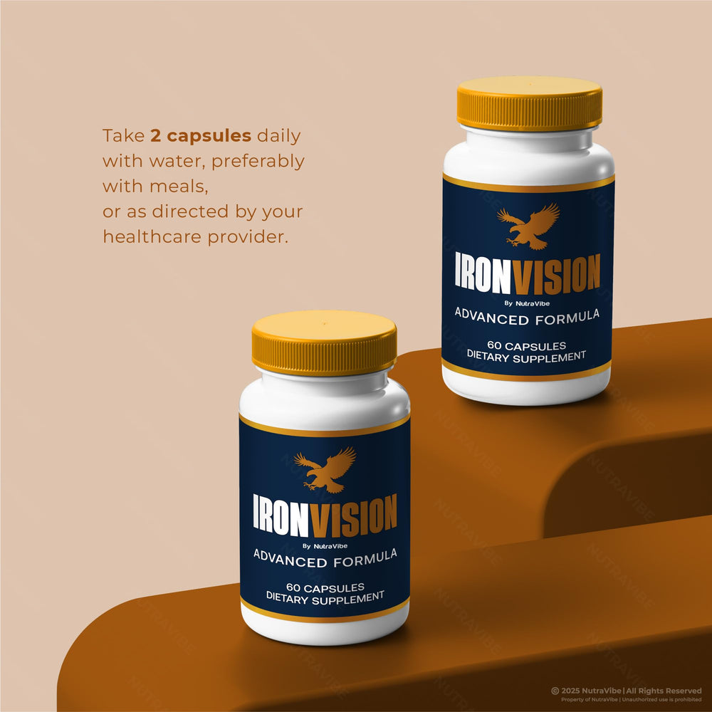 NutraVibe Iron Vision on a morning desk setup suggesting routine and consistency.