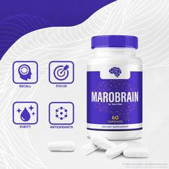 NutraVibe Marobrain bottle beside laptop during a workday focus session.
