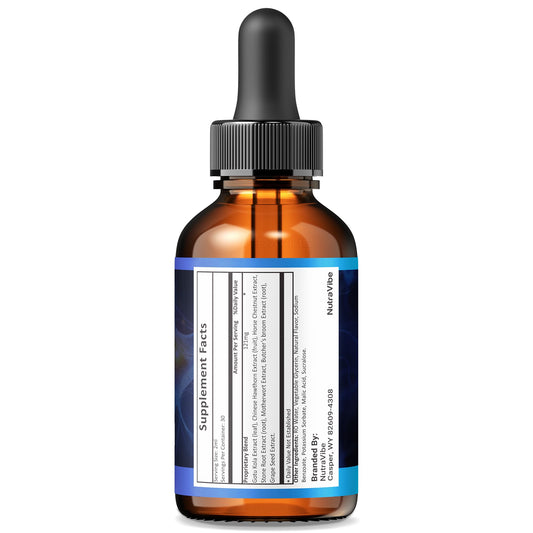 NutraVibe Memo Core Drops dropper dispensing a precise dose for easy use.