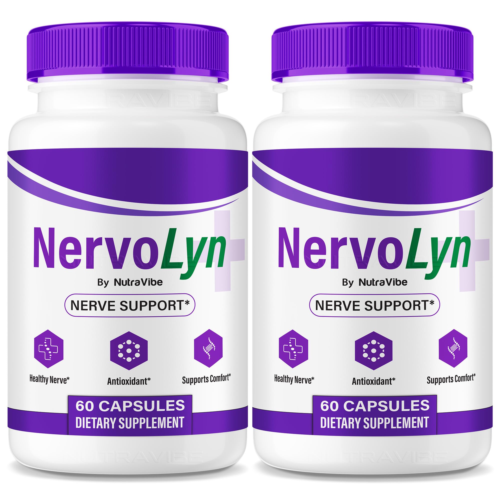 NutraVibe NervoLyn bottle front showcasing premium nerve support