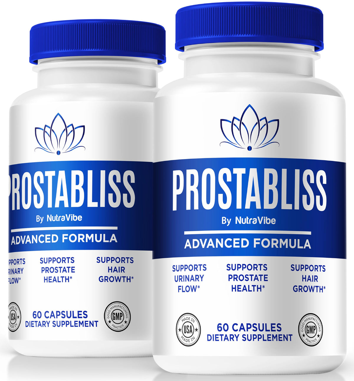 NutraVibe Prostabliss bottle front with capsules for daily energy support.