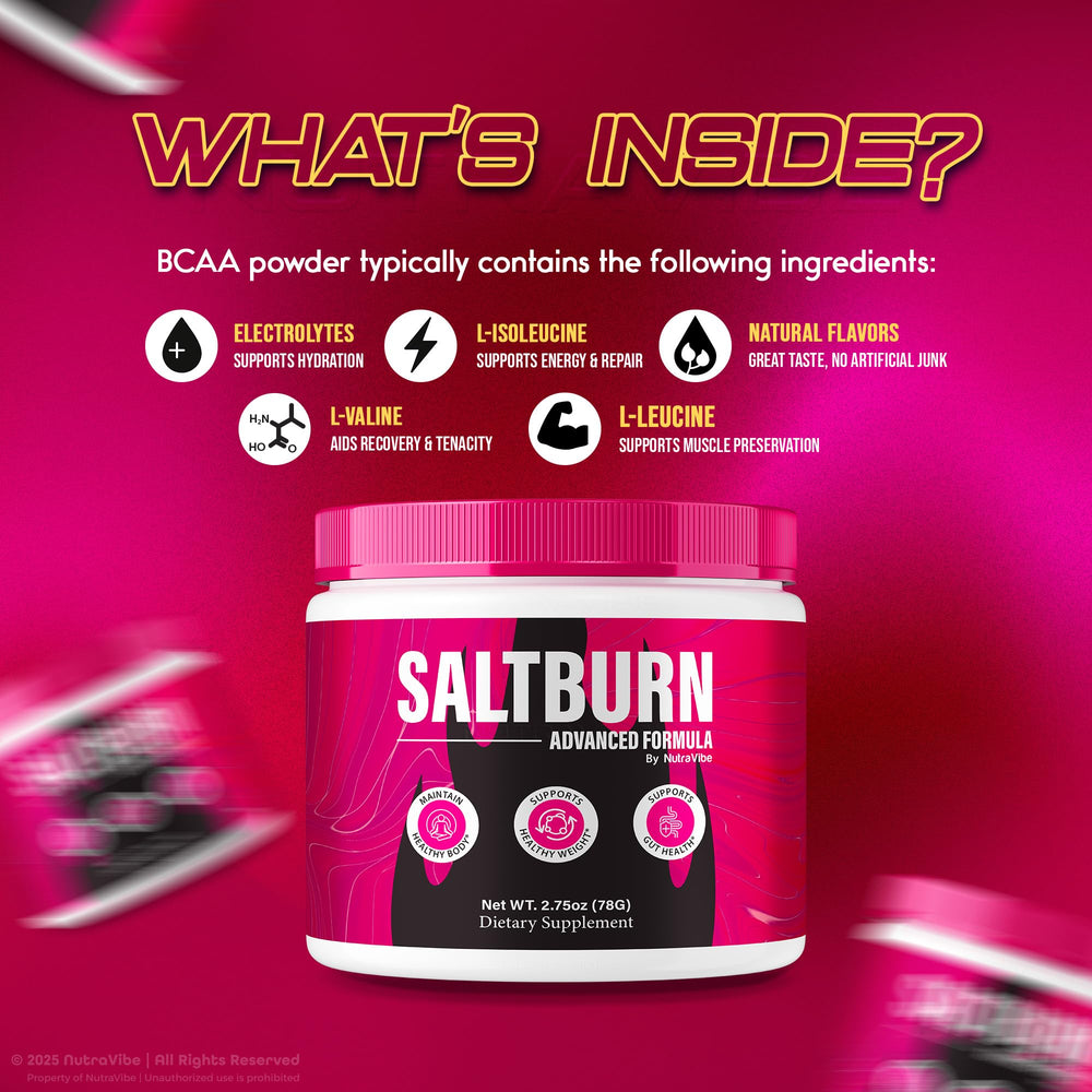NutraVibe Salt Burn blend poured into a glass creates a refreshing hydration ritual.