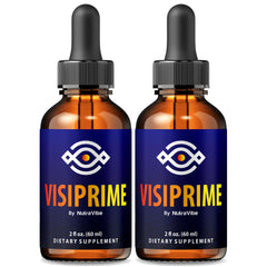 NutraVibe Visiprime Eye Drops bottle on a desk for daily eye care.