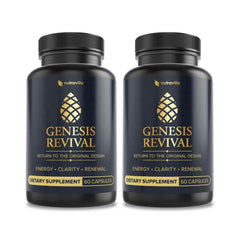 Nutraville Genesis Revival bottle close-up highlighting premium packaging for energy support.