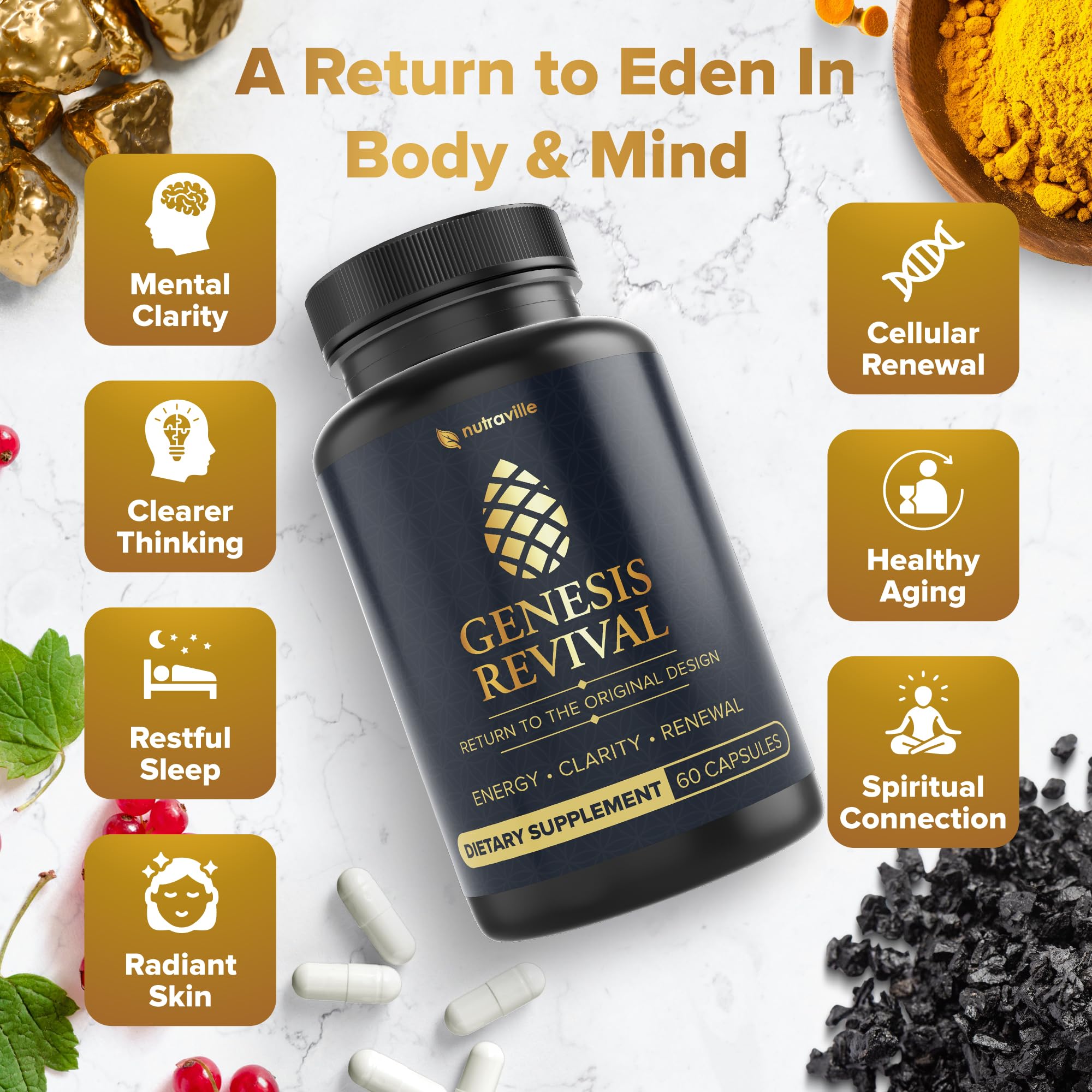 Nutraville Genesis Revival eight botanicals blend hinting at balanced energy