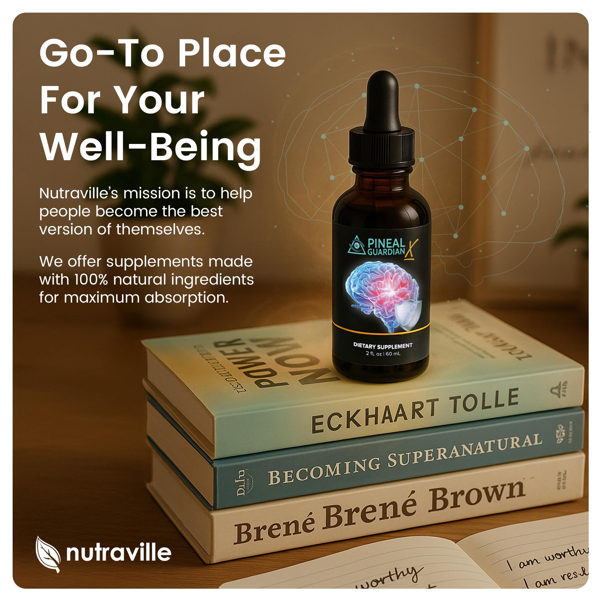 Nutraville Pineal Guardian X branding on shelf aligned with wellness goals