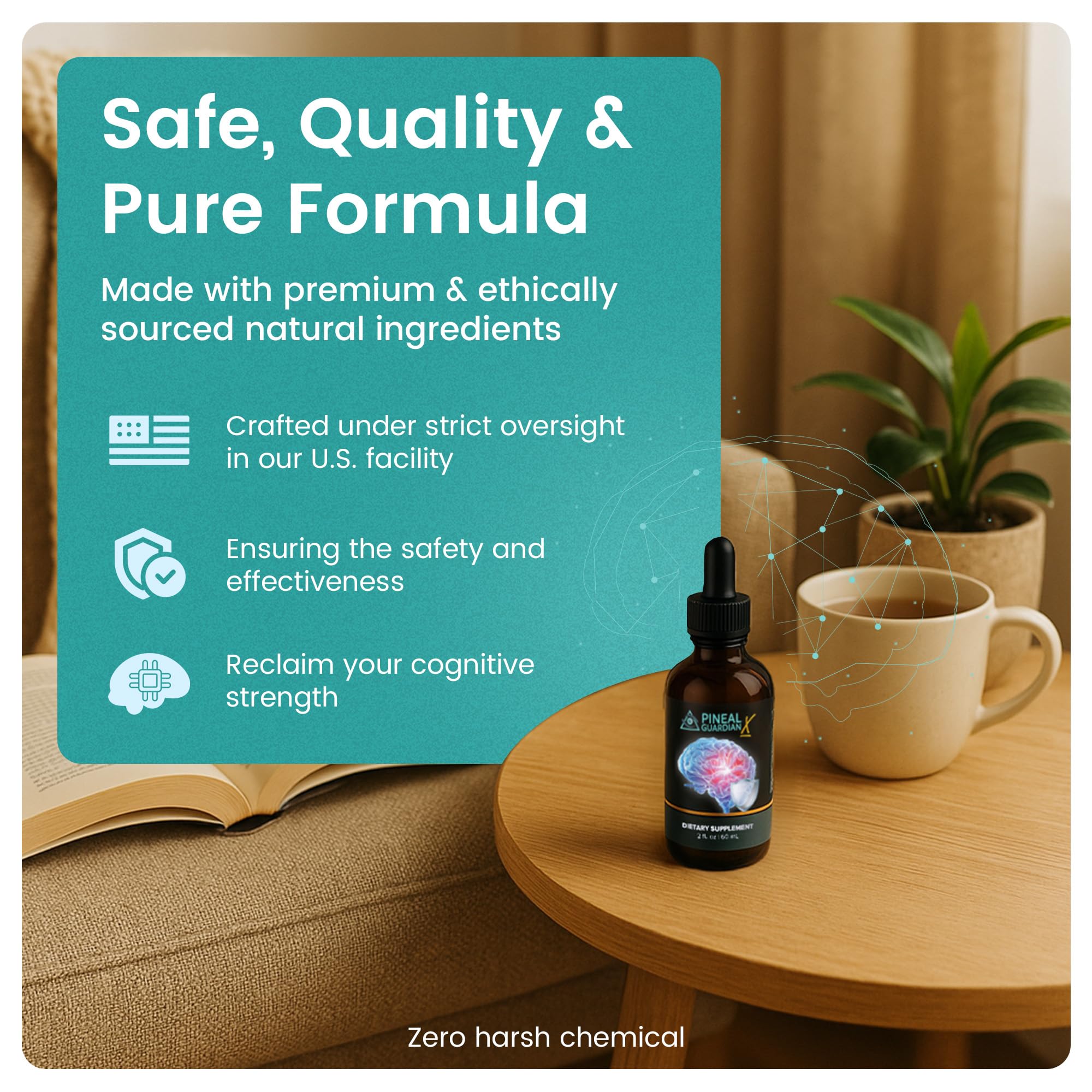 Nutraville Pineal Guardian X lifestyle scene suggests calm, focused mornings