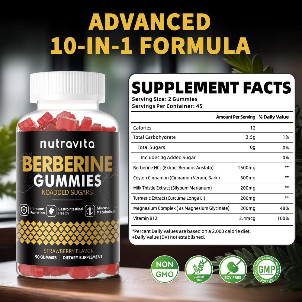 Nutravita Berberine Gummies close-up with strawberry flavor for daily wellness